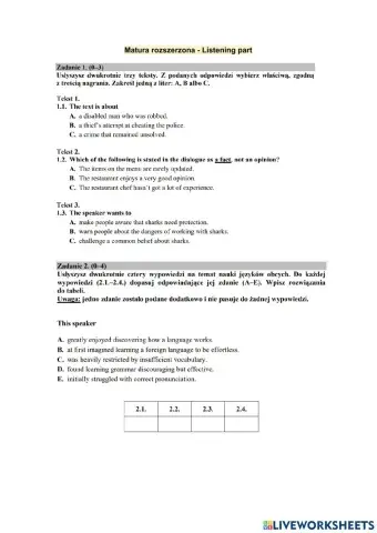 Matura rozszerzona Listening