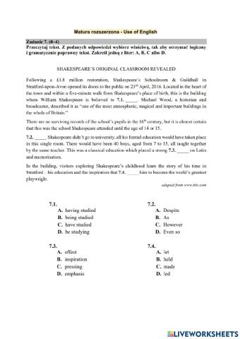 Matura rozszerzona - Use of English