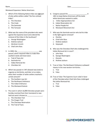 Westward Expansion: Native Americans