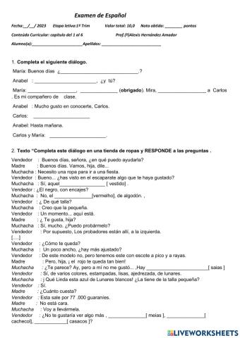 Examen Básico de español