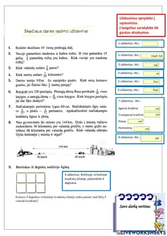 Skaičiaus dalies radimo uždaviniai 5 klasei