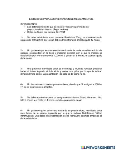 Ejercicios para administracion de medicamentos