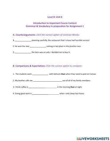 Counter arguments, comparsions, general graph vocabulary