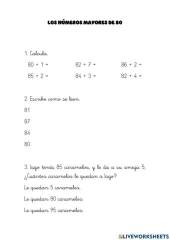 Los números mayores de 80