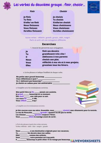 Les verbes du deuxième groupe. - ir