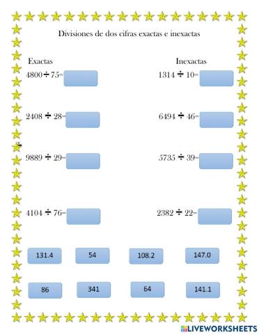Divisiones de dos cifras exactas e inexactas.
