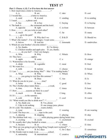 Lop 5- trắc nghiệm tổng hợp test 17