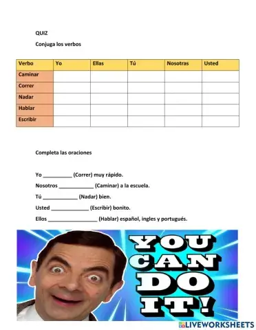 VErbos, caminar, escribir, correr, nadar