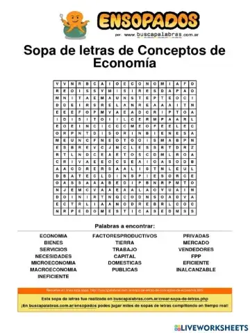 Economía sopa de letras