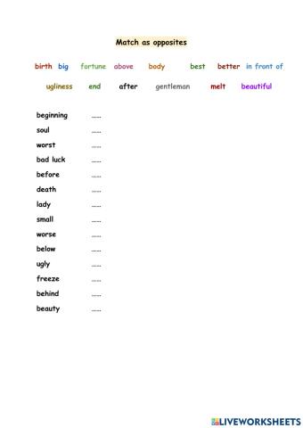 Vocabulary opposites