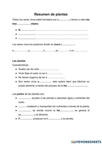 Resumen de las Plantas