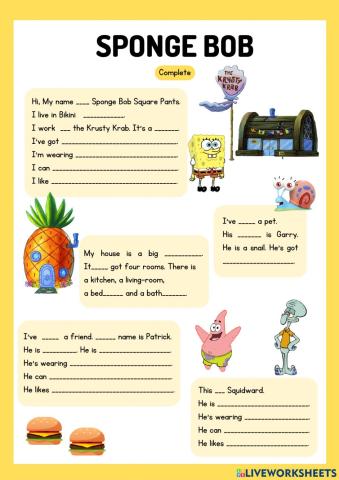 Sponge Bob. Complete the text. Revision