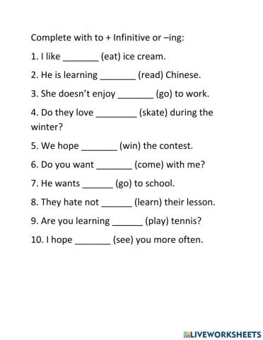 Enjoy, hope, like, learn, love, want