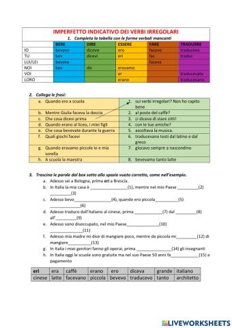 Imperfetto indicativo dei verbi irregolari
