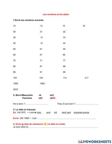 Les nombres et les dates