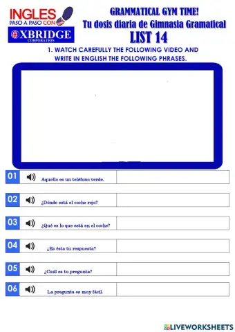 List 14 GRAMMATICAL GYM TIME!-BEGENNER A1