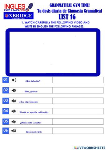 List 16 GRAMMATICAL GYM TIME! -BEGENNER A1