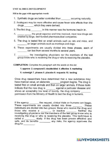 Unit 16: Drug development