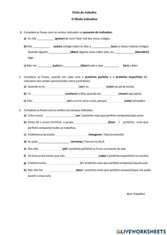 Modo Indicativo- verbos