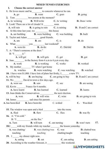 Lớp 5- mixed tense ws 1