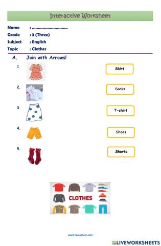 English Interaktif Worksheet about clothes