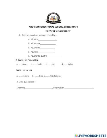 Numbers and Articles in French