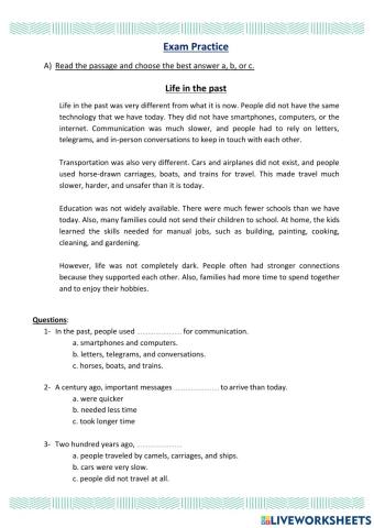 EOT 2 - Exam practice - Life in the past A1