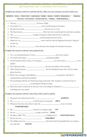 Gold Experience. Unit 1. Vocabulary.