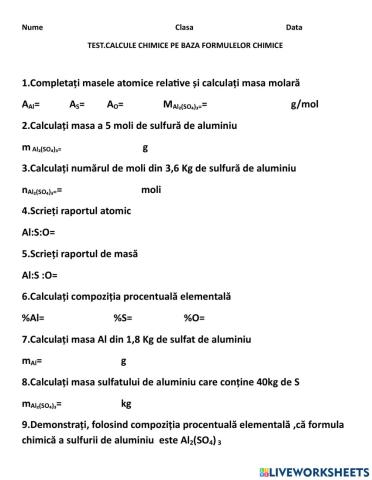 Test calcule chimice