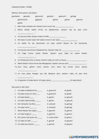 PErfekt - schwache Verben