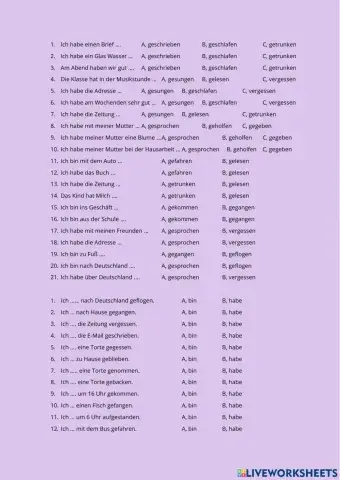 Perfekt der starken Verben