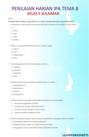 Penilaian harian IPA tema 8