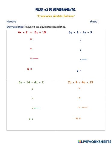 Ficha -2 de reforzamiento - Ecuaciones modelo balanza