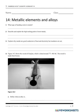 Worksheet - Metallic Elements and Alloys