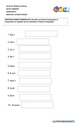 Frutas y animales en kaqchikel