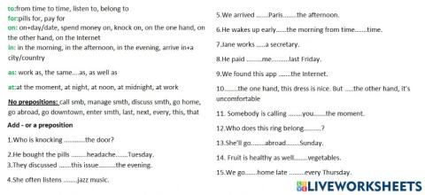Prepositions practice