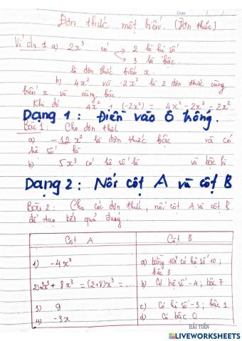 Cong hai don thuc 1 bien