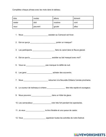 Vouloir Pouvoir Devoir Aller  Carnaval-Mardi Gras