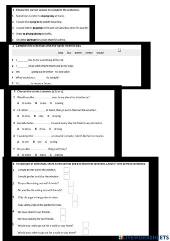 Prefer, like, rather, would