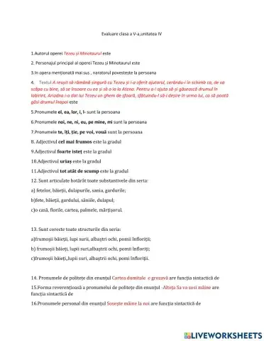 Evaluare V, unitate 4, 2023