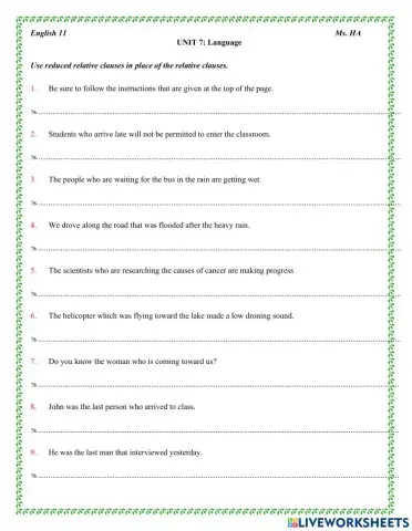 Reduce relative clauses