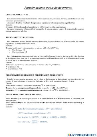 Aproximaciones y cálculos de errores