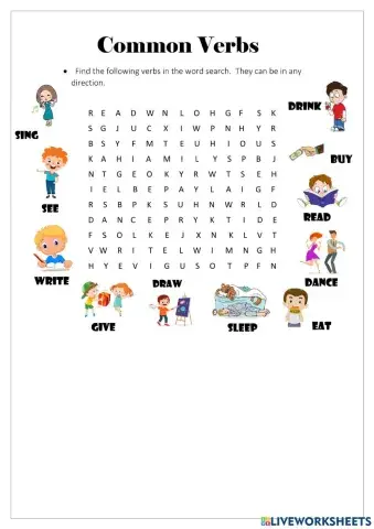 Common verbs wordsearch
