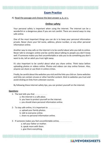 EOT 2 - Exam practice - Online safety A1