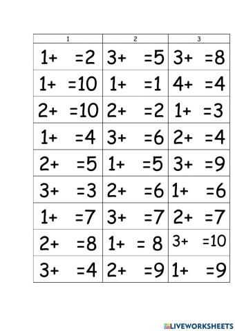 Missing number addition within 10