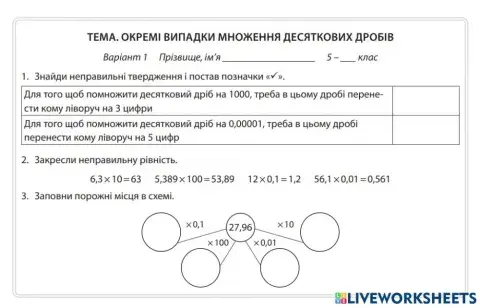 Окремі випадки множення десяткових дробів