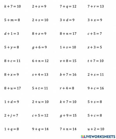 Missing Numbers in Equations