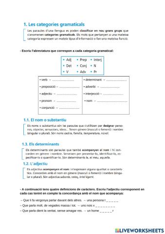 Categories gramaticals i sinònims-antònims