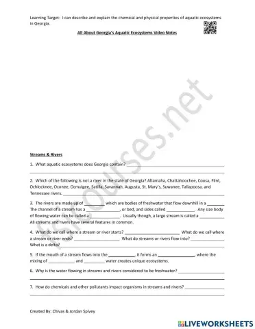 Georgia's Aquatic Ecosystems Video Notes