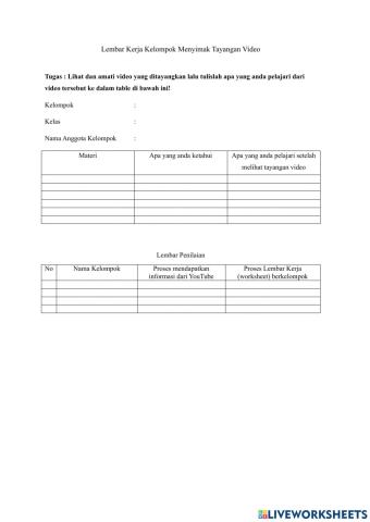 Lembar Kerja Kelompok Menyimak Tayangan Video